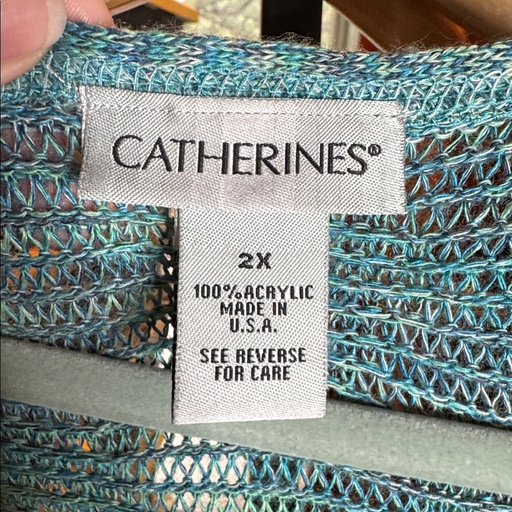 Catherine’s Blue Teal Open Front Knit Tunic Cardigan Size 2X - Picture 2 of 7